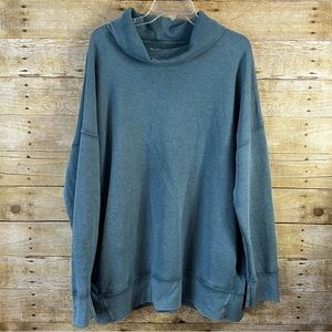 Time and Tru Green Blue Cowl Neck Pockets Tunic Sweatshirt Sweater Size XXL EUC
